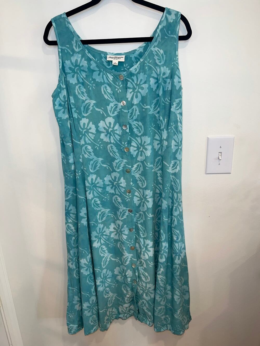 Norm Thompson Aqua Floral Sleeveless Midi Dress Women’s Large